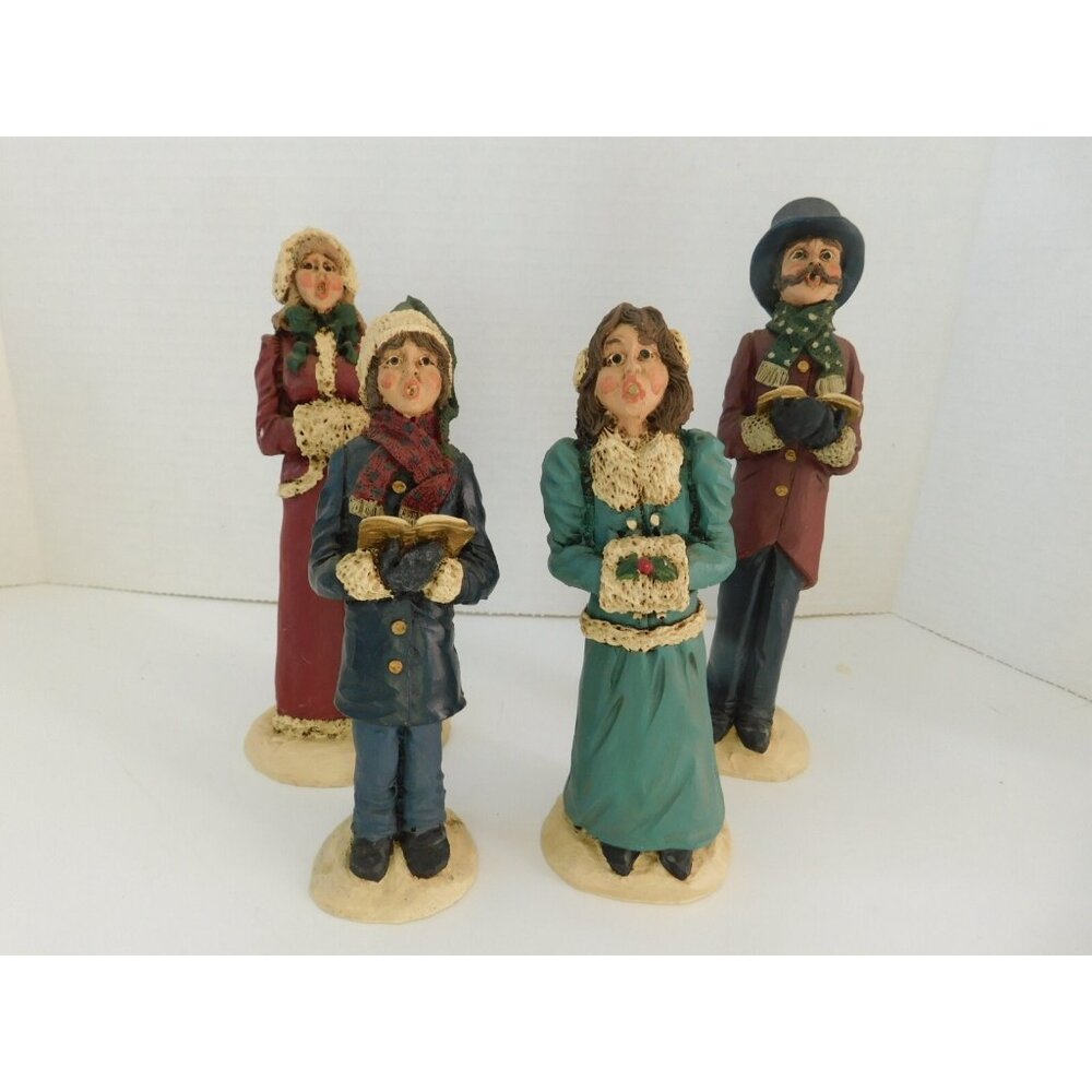 1993 Christmas Carolers Figurines Resin Vintage Set Family of Four  Signed